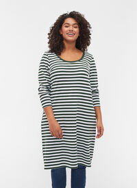 Striped cotton dress with long sleeves , M View w.White Thin, Model