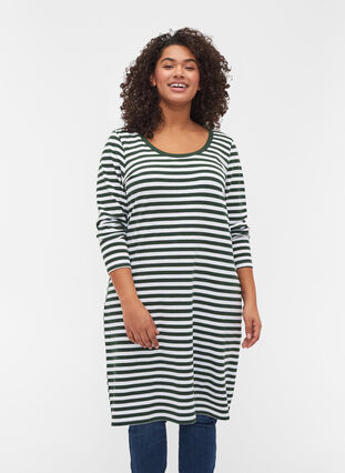 Striped cotton dress with long sleeves , M View w.White Thin, Model image number 0