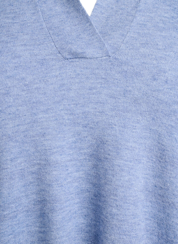 Knitted blouse with a collar and short sleeves, Blue, Packshot image number 2