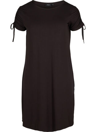 Short sleeved viscose dress with tie detail, Black, Packshot image number 0