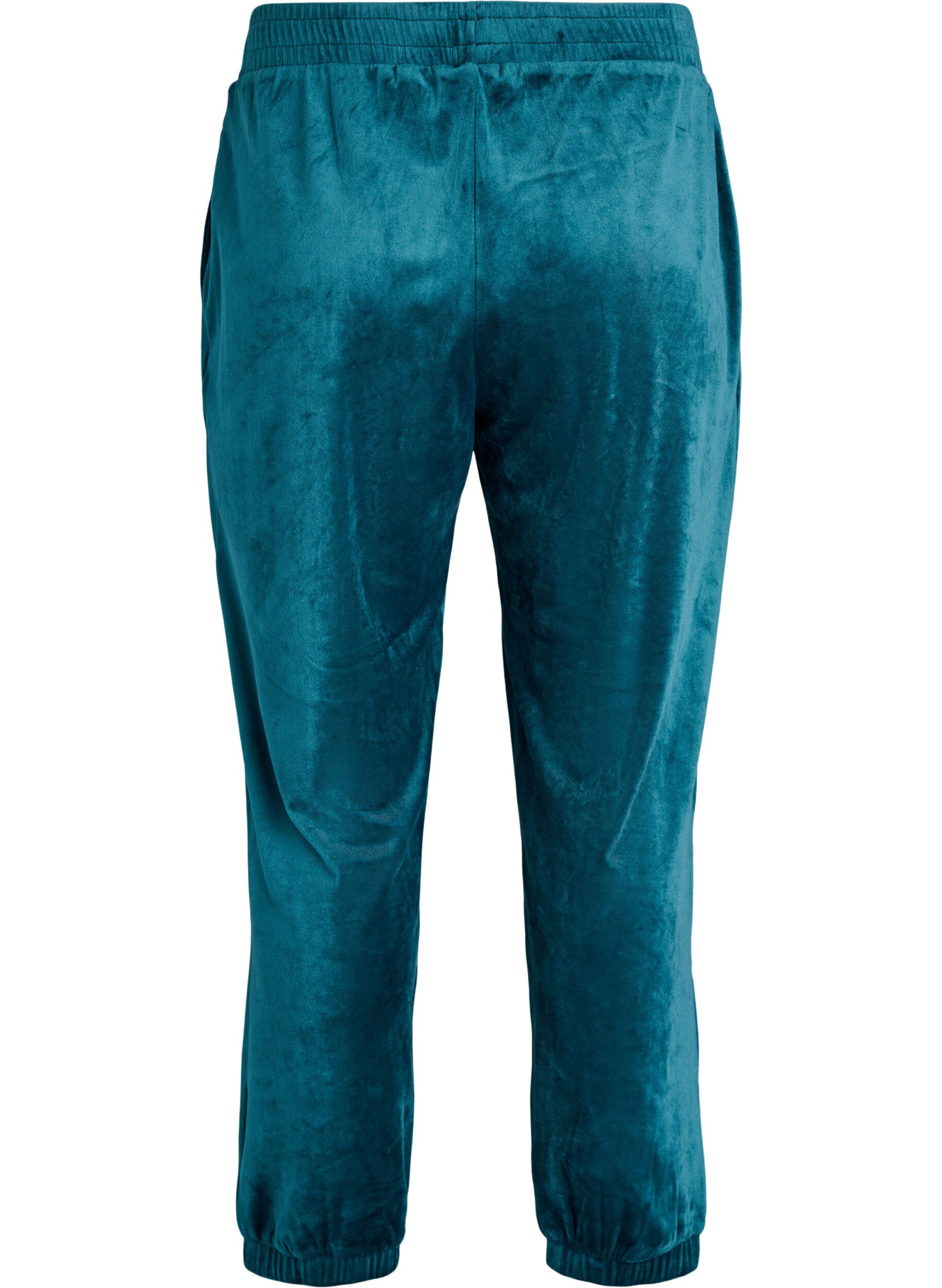 Zizzifashion Loose velvet trousers, Green, Packshot image number 1