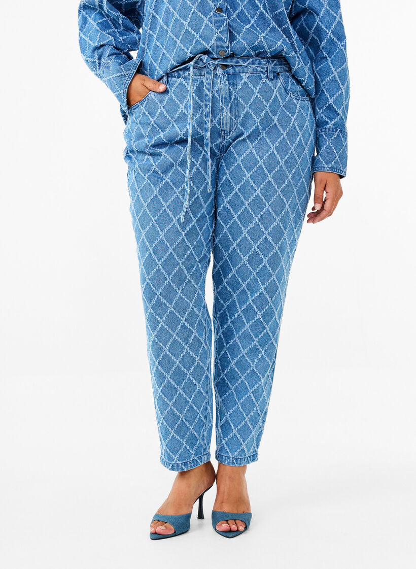 Cropped Mille jeans with destroy pattern, Blue Denim, Model image number 2