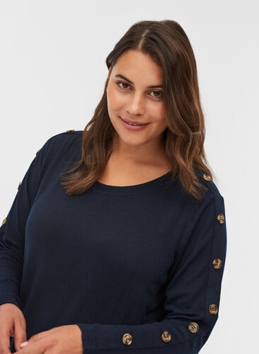 Long-sleeved blouse with button details, Night Sky, Model image number 1