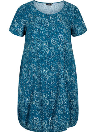 Short-sleeved, printed cotton dress, Dragonfly Paisley, Packshot image number 0