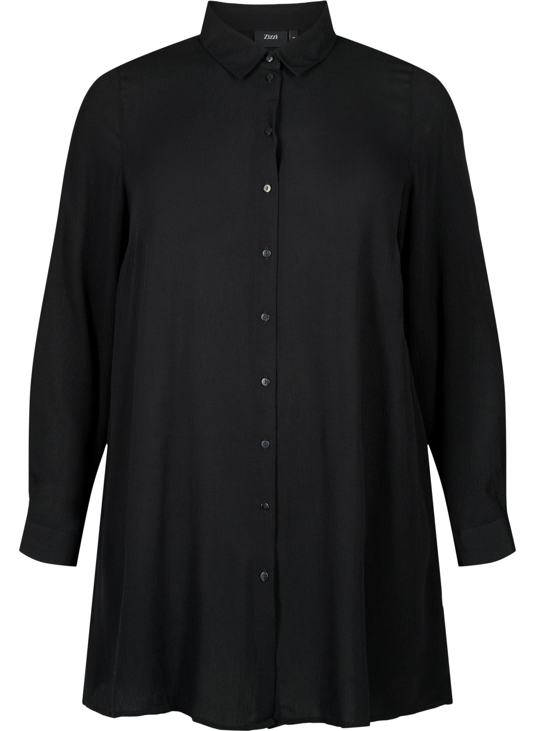 Zizzifashion Long viscose shirt with long sleeves, Black, Packshot image number 0