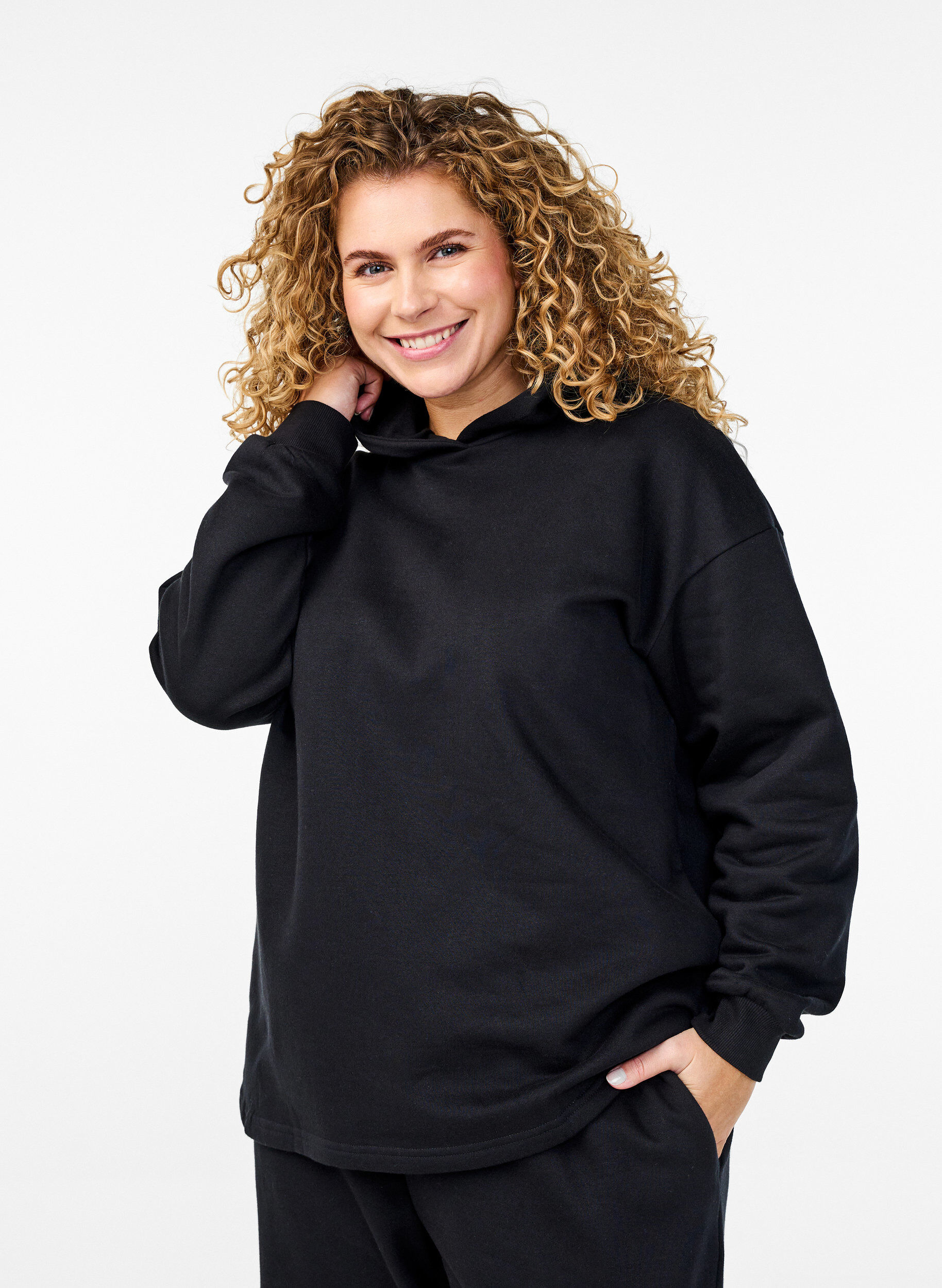 Hooded sweatshirt, Black, Model