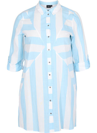 Striped cotton shirt with 3/4 sleeves, Blue Bell Stripe, Packshot image number 0