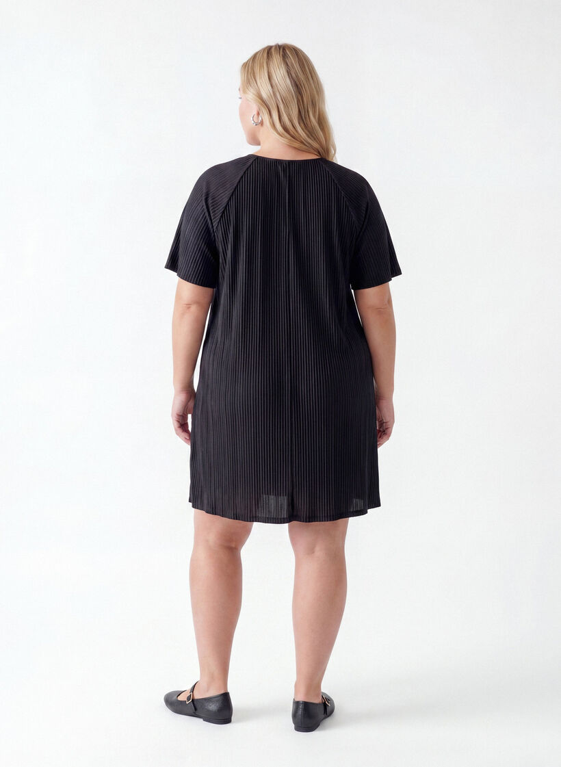 Jersey tunic with textured stripes, Black, Model image number 1