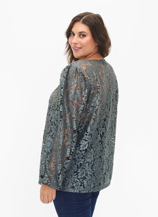 FLASH - Long sleeve lace blouse, Balsam Green, Model image number 1