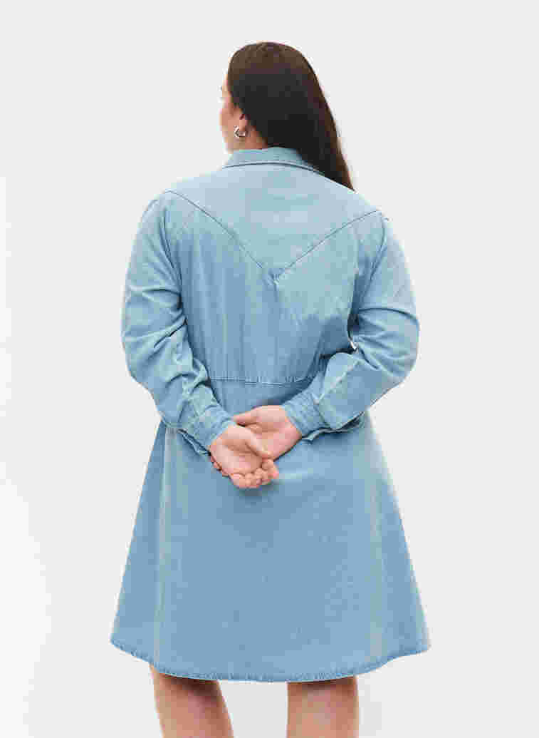 Denim dress with buttons and long sleeves, Light blue denim, Model image number 1