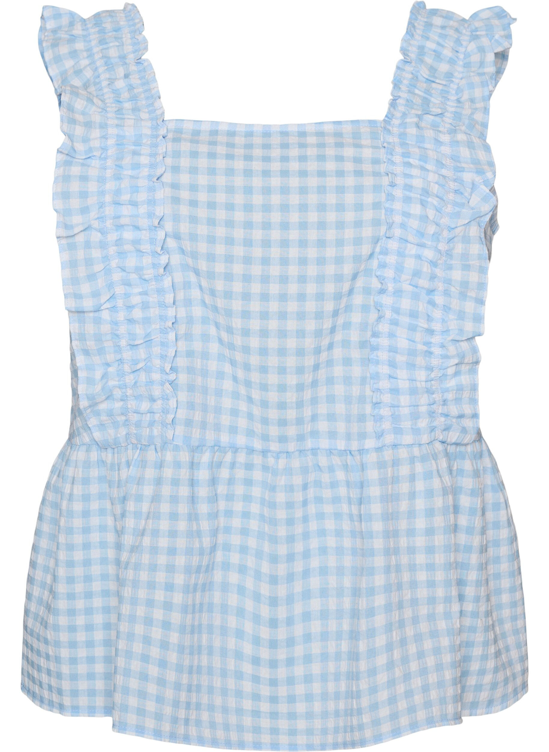 ZizzifashionTop with checks and ruffle details, Light Blue, Packshot image number 0