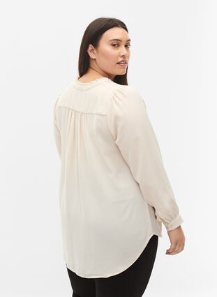 Long-sleeved blouse with v-neck, Warm Off-white, Model image number 1