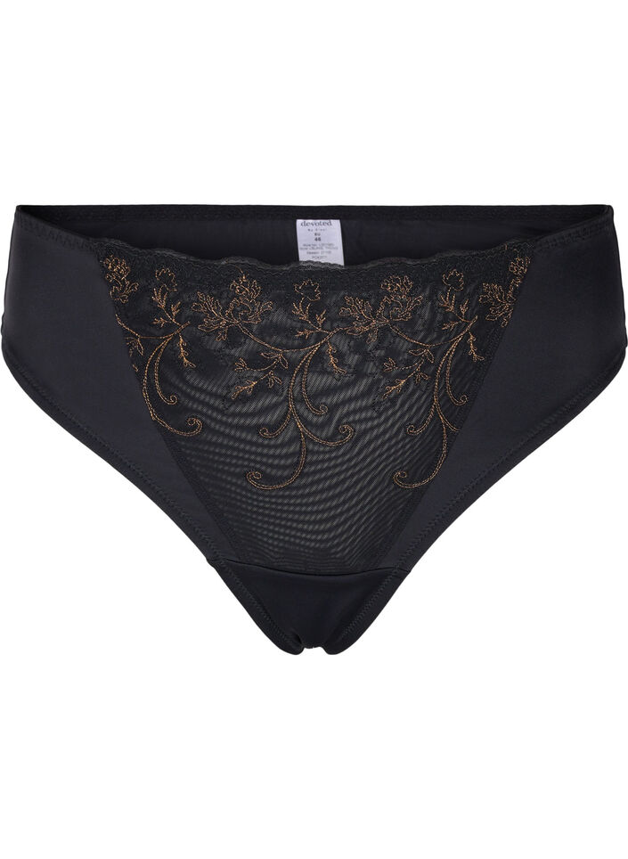 G-string with mesh and lace - Black - Sz. 42-60 - Zizzifashion
