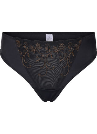 G-string with mesh and lace, Black, Packshot image number 0