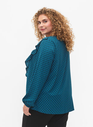 Long sleeved blouse with ruffles, Shaded Spruce Dot, Model image number 1