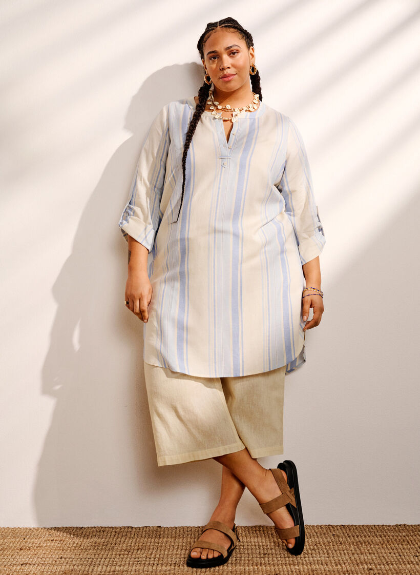 Striped dress with long sleeves, Birch w. Stripes, Image image number 0