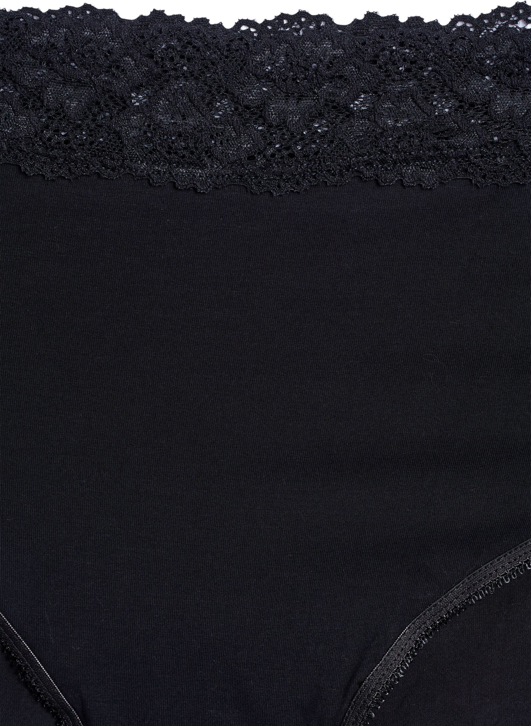 Zizzifashion 2-pack cotton briefs with lace, Black, Packshot image number 2