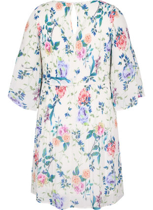 Printed pleated dress with tie string, Bright White Flower, Packshot image number 1
