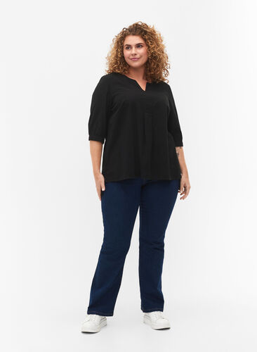 FLASH - Cotton blouse with half-length sleeves, Black, Model image number 2
