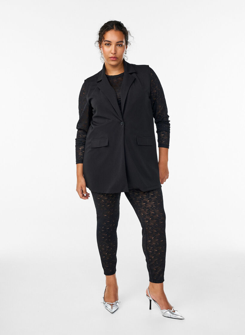 Lace leggings with a high waist, Black, Model image number 0