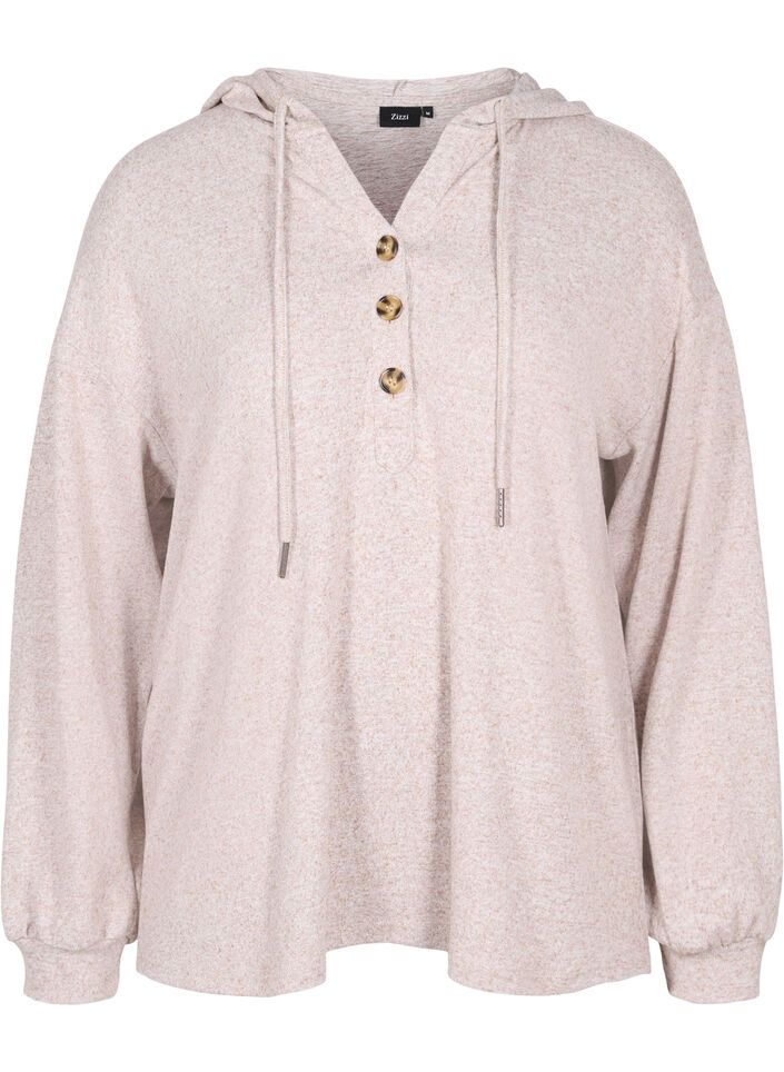 Melange blouse with hood, Natural Mel., Packshot image number 0