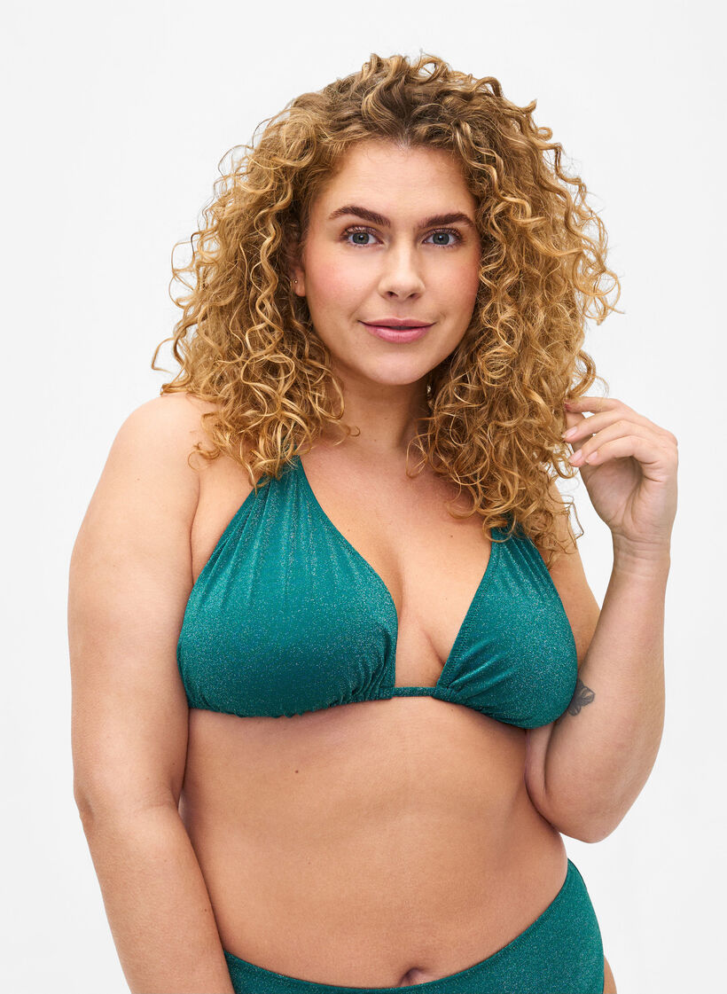 Glitter triangle bikini top, Green, Model image number 0