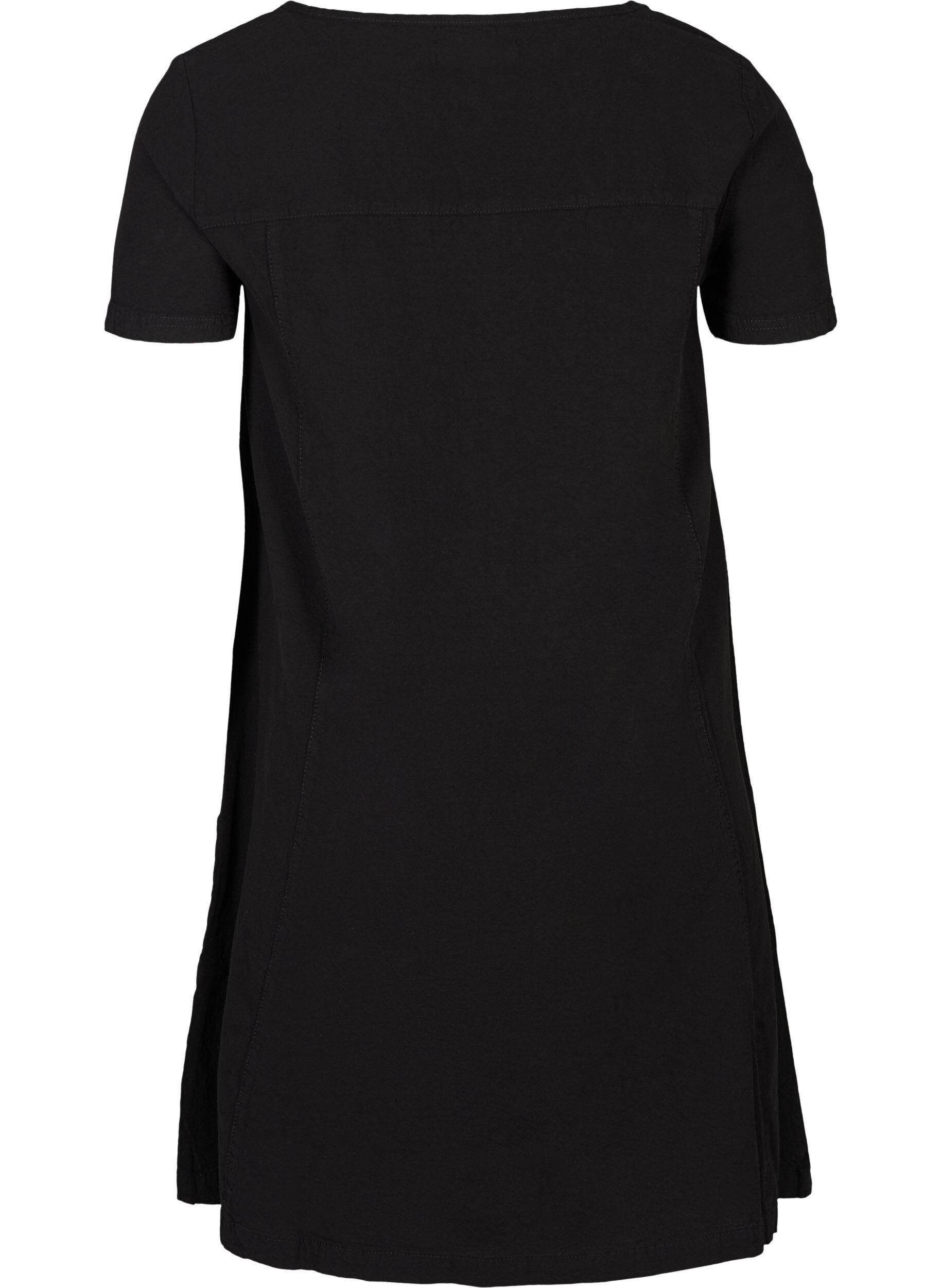 Zizzifashion Short-sleeved cotton dress, Black, Packshot image number 1
