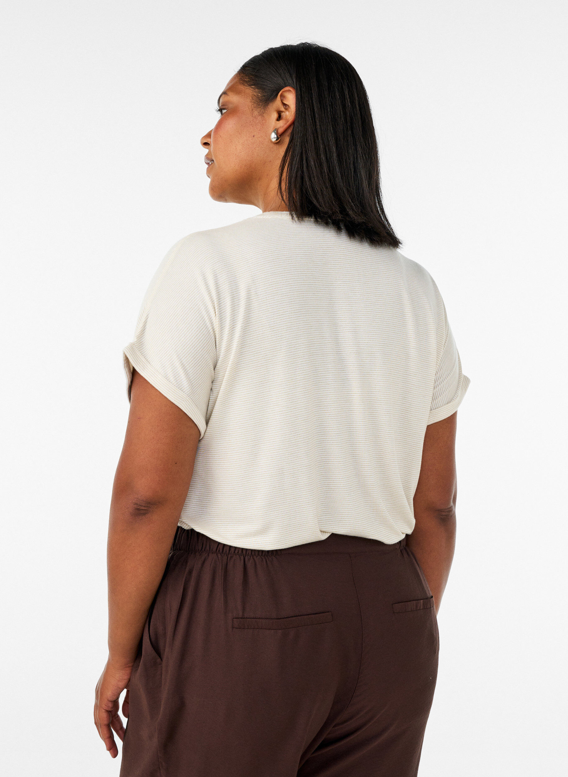 ZizzifashionViscose T-shirt with glitter stripes, Vanilla, Model image number 2