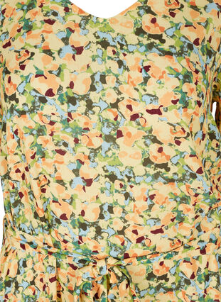 Short-sleeved midi dress in viscose, Yellow Summer AOP, Packshot image number 2