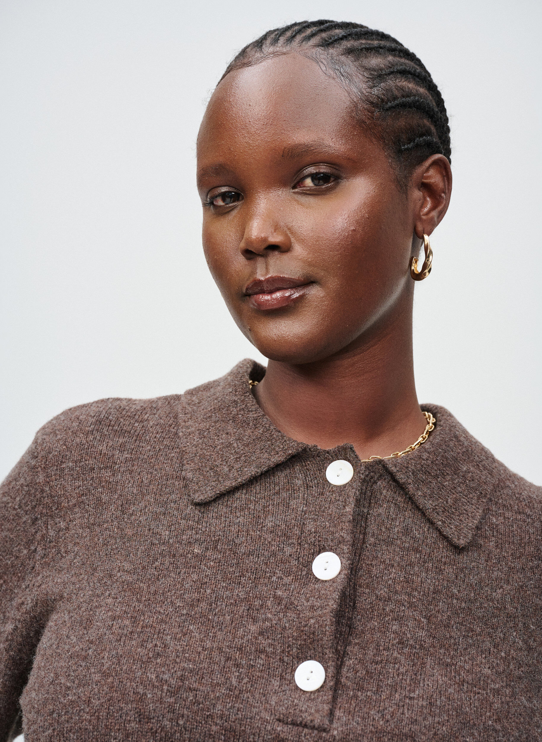 Zizzifashion Knit blouse in soft merino blend with polo collar, Brown, Image image number 0