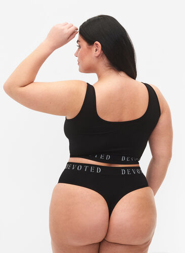 Seamless thong with text print, Black, Model image number 1