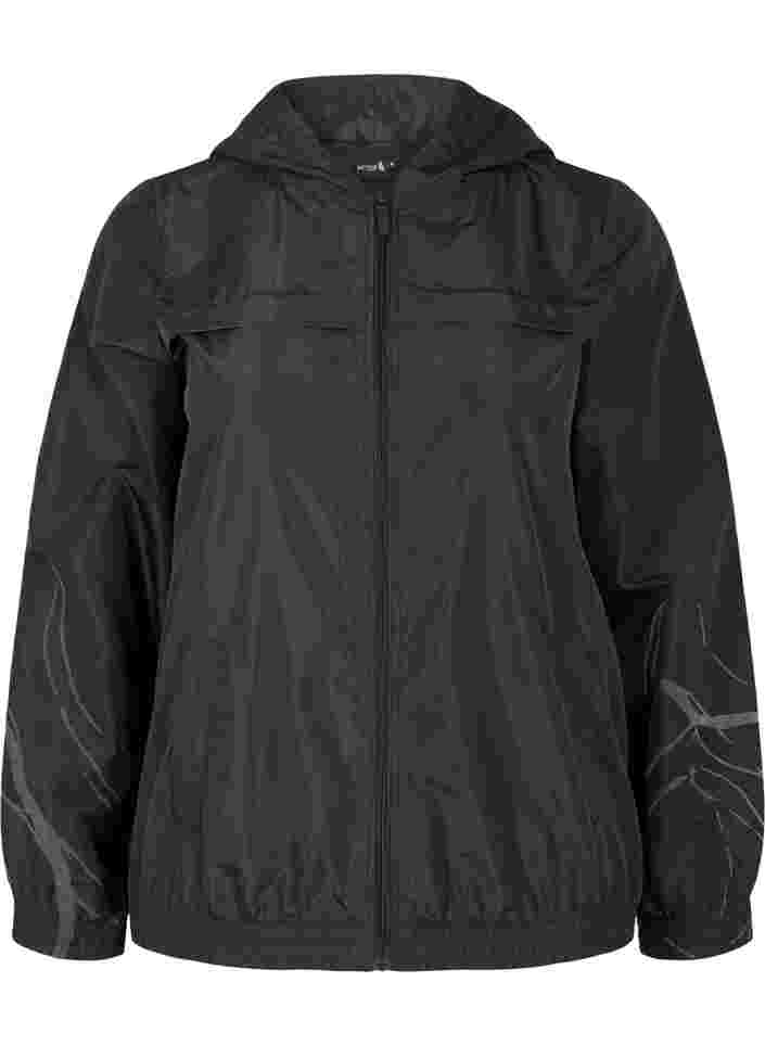 Reflective sports jacket with zip, Black, Packshot image number 0