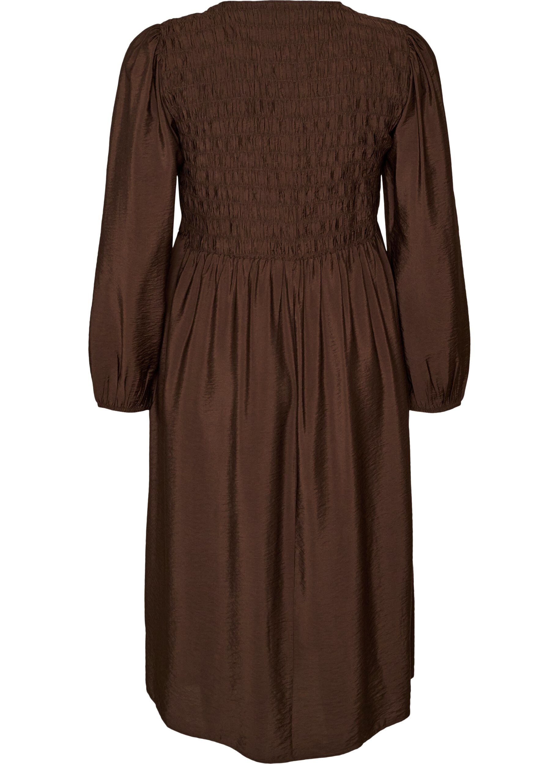 ZizzifashionMidi dress in viscose with smocking, Brown, Packshot image number 1