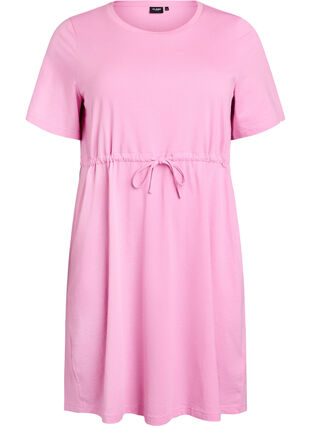 Short T-shirt dress with tie belt - Pink - Sz. 40-64 - Zizzifashion Short T-shirt dress with tie belt - Pink - Sz. 40-64 - Zizzifashion