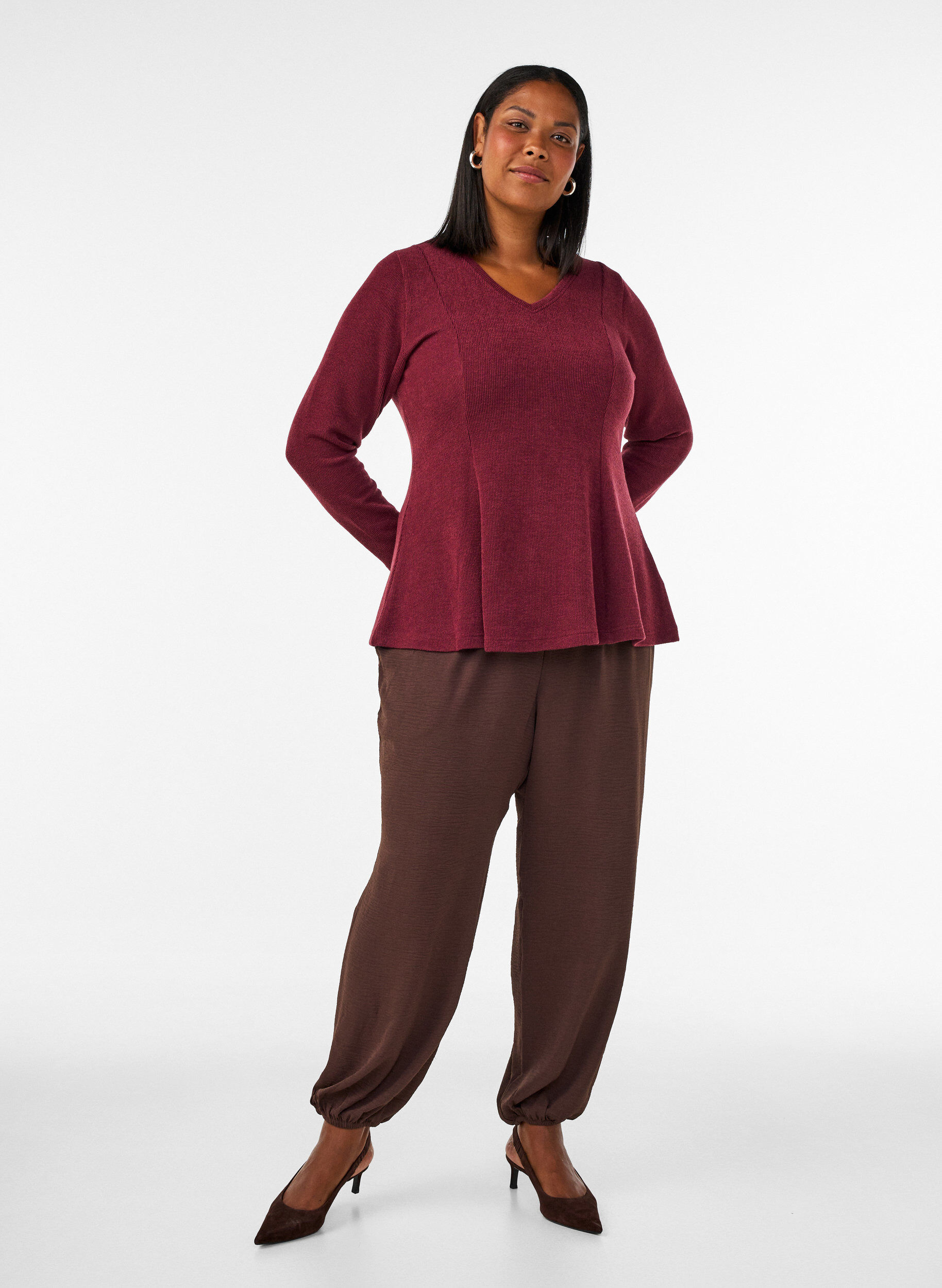 ZizzifashionJersey blouse with a ribbed texture and an A-line fit, Red, Model image number 1