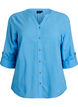 Cotton shirt blouse with V-neck, Blue, Packshot image number 0