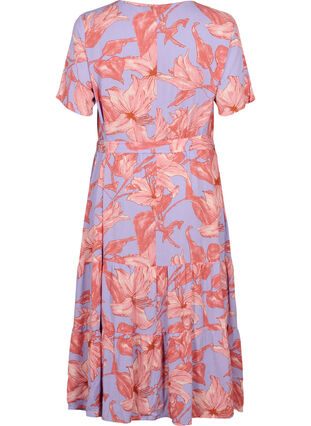 Short-sleeved viscose midi dress with floral print, Lavender Flower, Packshot image number 1