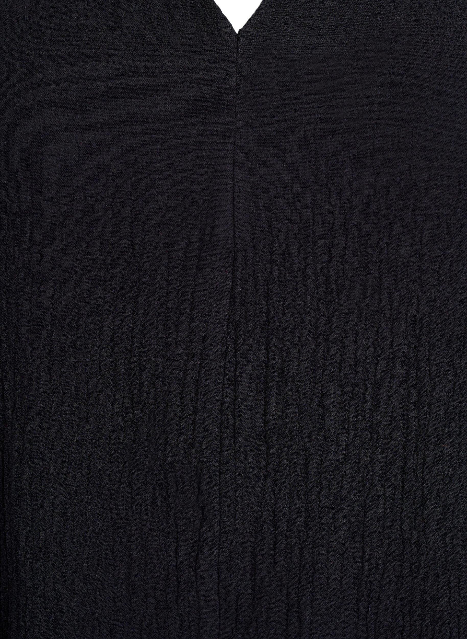 Zizzifashion Cotton muslin tunic with short sleeves, Black, Packshot image number 2