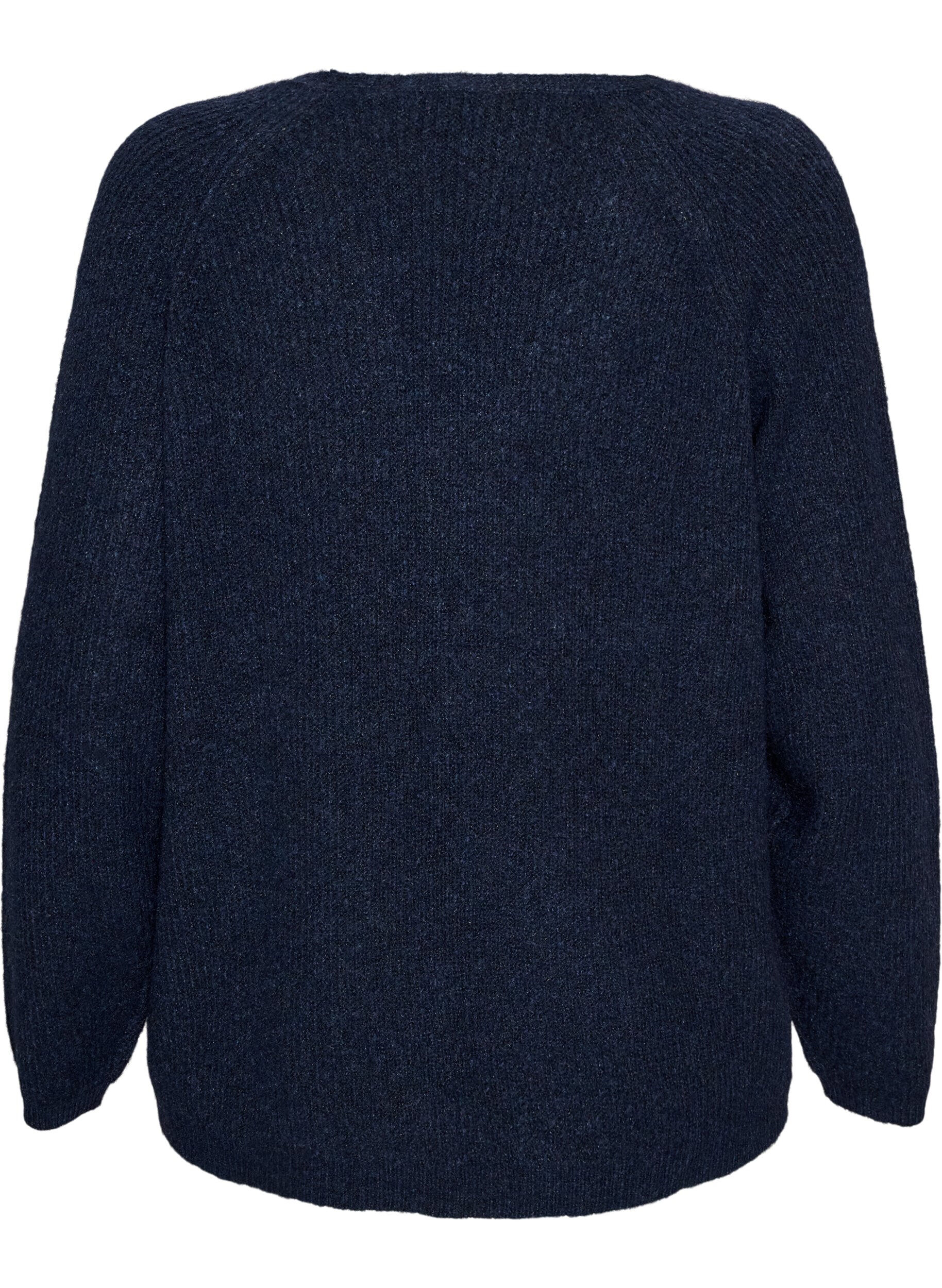 ZizzifashionKnitted blouse with V-neck and raglan sleeves, Blue, Packshot image number 1