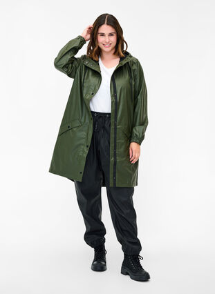 Rain jacket with hood and button fastening, Forest Night, Model image number 2