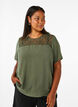 Short-sleeved viscose blouse with lace detail, Thyme, Model image number 0