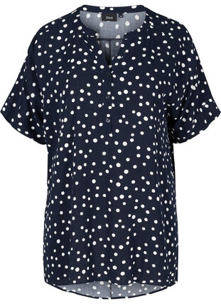 Short-sleeved viscose tunic with print, Night Sky Dot, Packshot image number 0