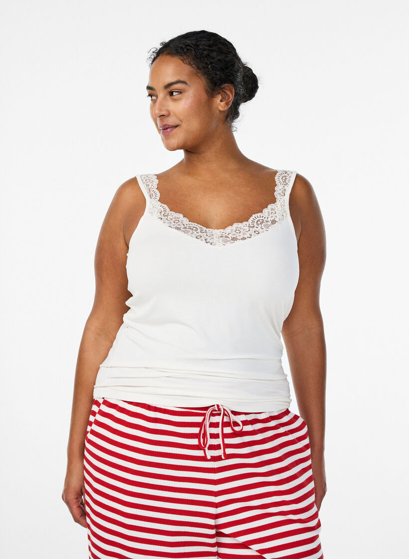 Viscose top with lace edge, Vanilla, Model image number 0