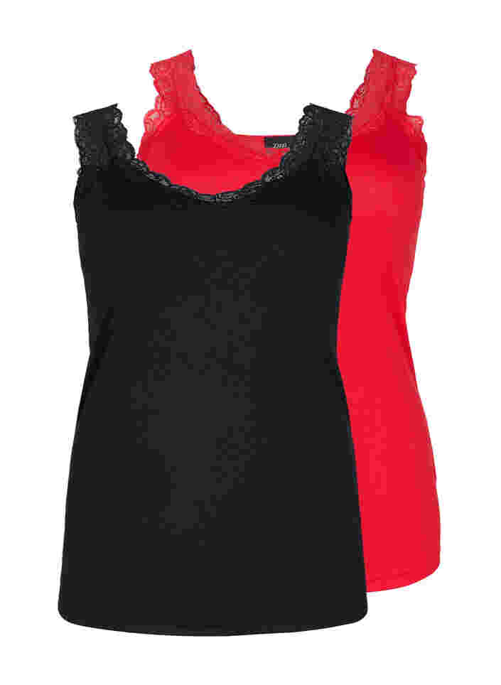 2-pack top with lace, Black/Chinese Red, Packshot image number 0