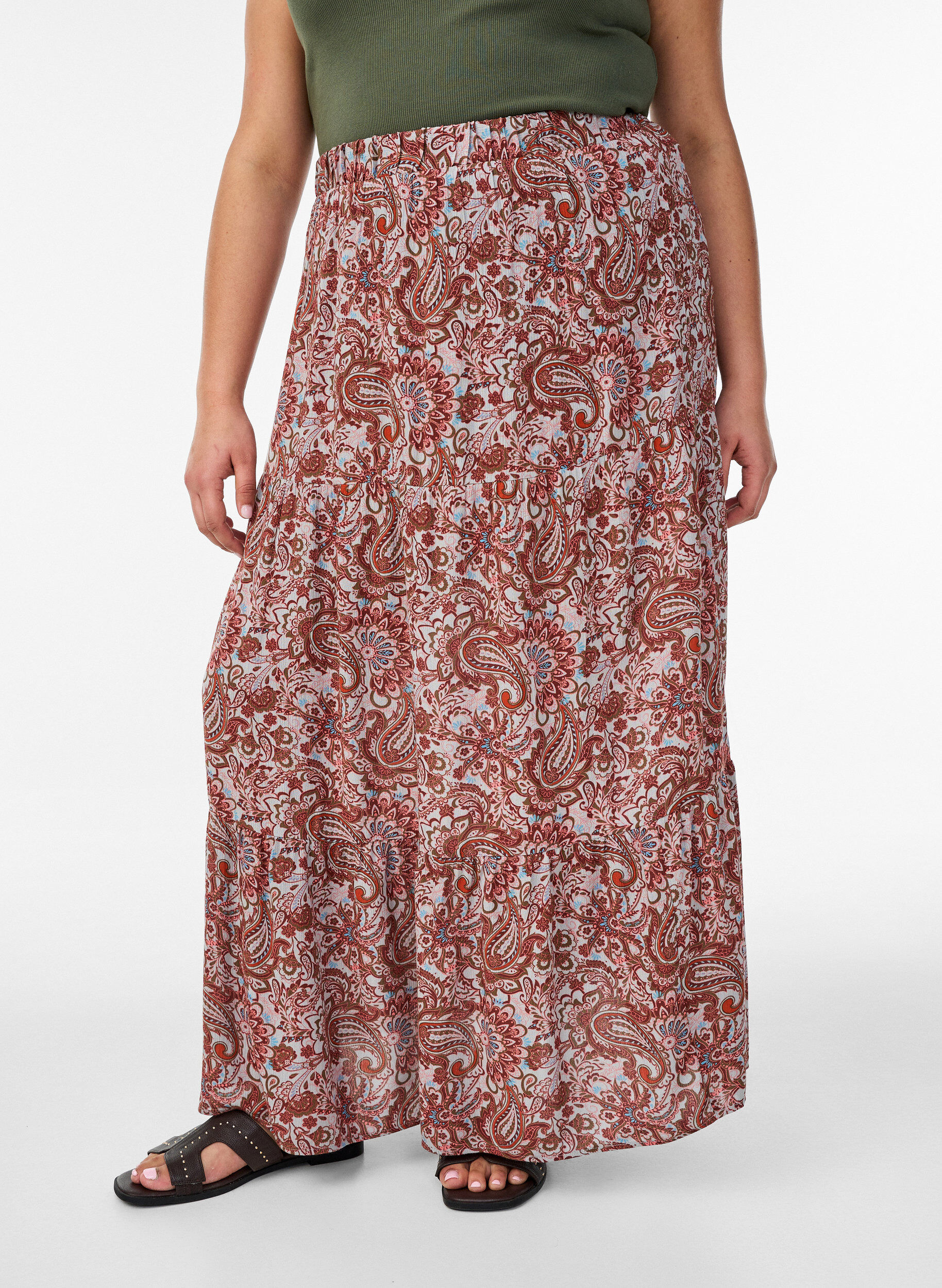 ZizzifashionLong skirt with elasticated waist, Red, Model image number 2