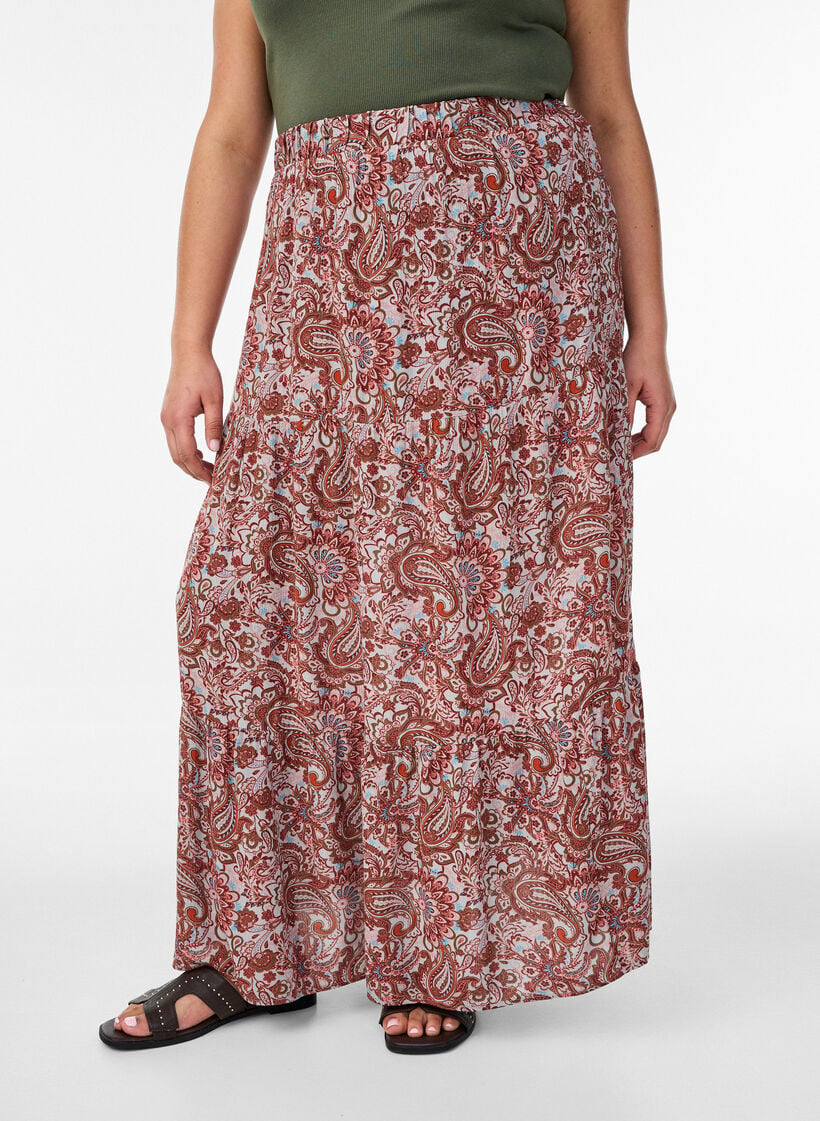 Long skirt with elasticated waist, Red, Model image number 2
