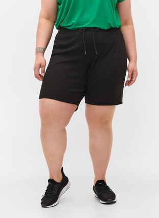 Loose shorts with ribbed texture, Black, Model image number 2