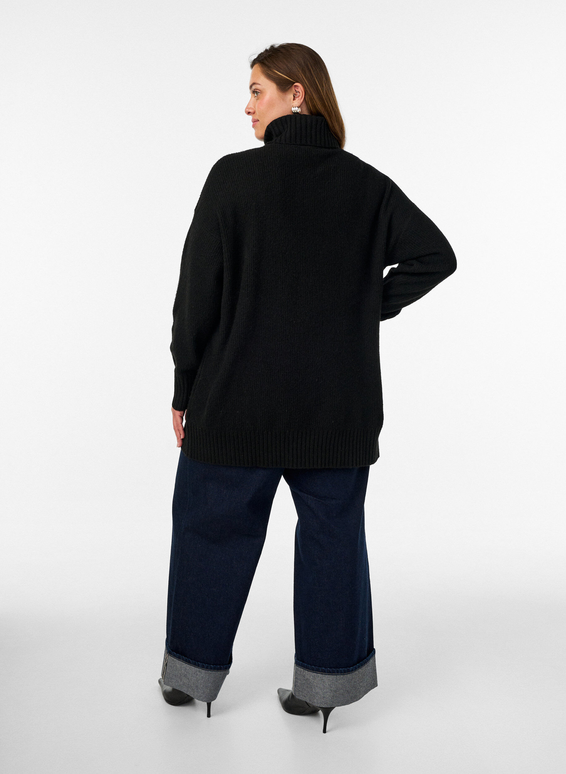 ZizzifashionLoose knit jumper with a turtleneck, Black, Model image number 2