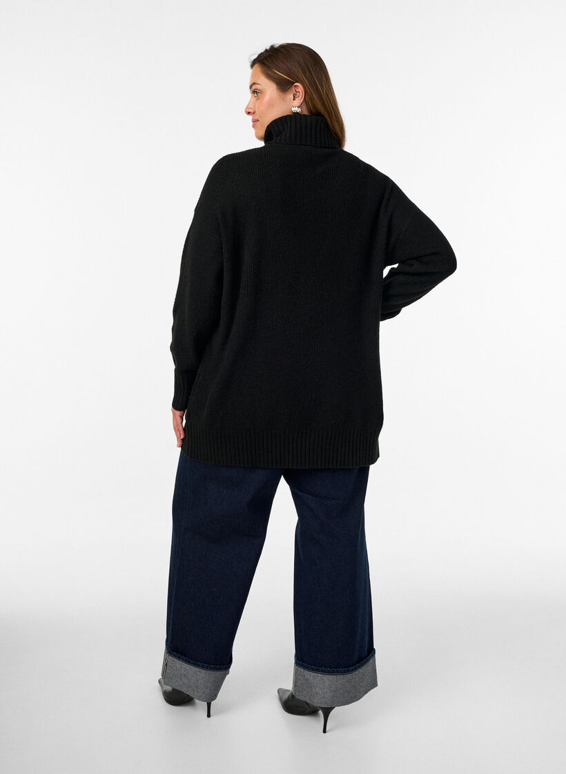 Loose knit jumper with a turtleneck, Black, Model image number 2