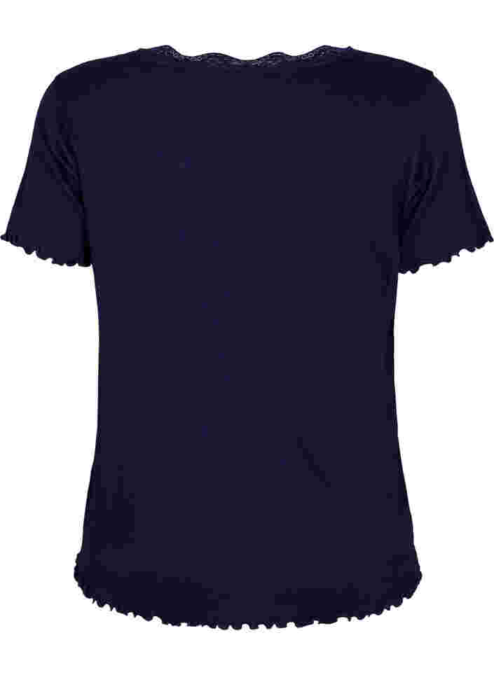 Short-sleeved pyjama top with lace trim, Peacoat, Packshot image number 1